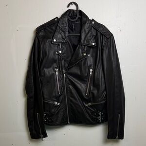The Kooples Black Leather Moto Jacket with Silver Hardware